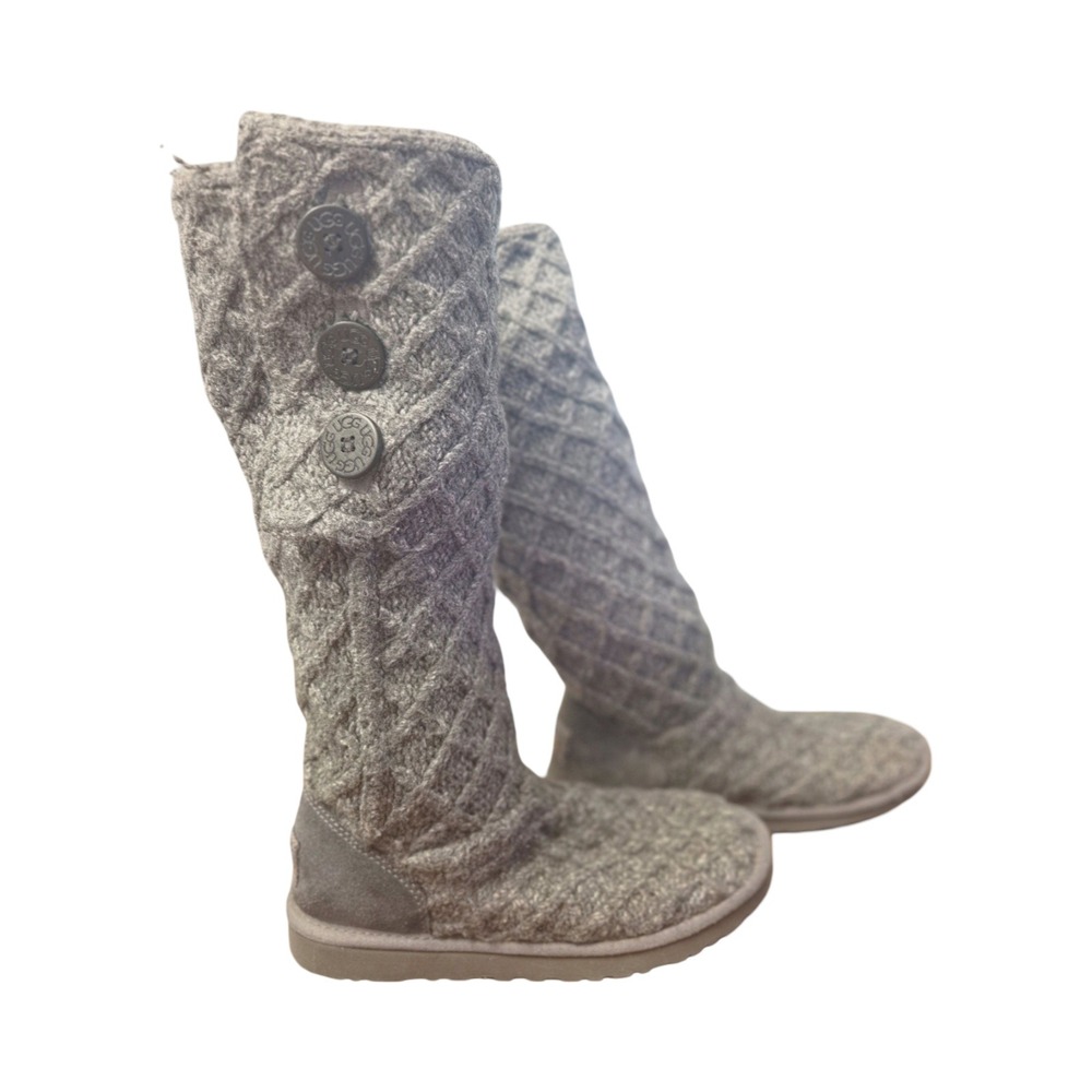 UGG Australia Lattice Cardy Grey Knit Three Button Tall Boots